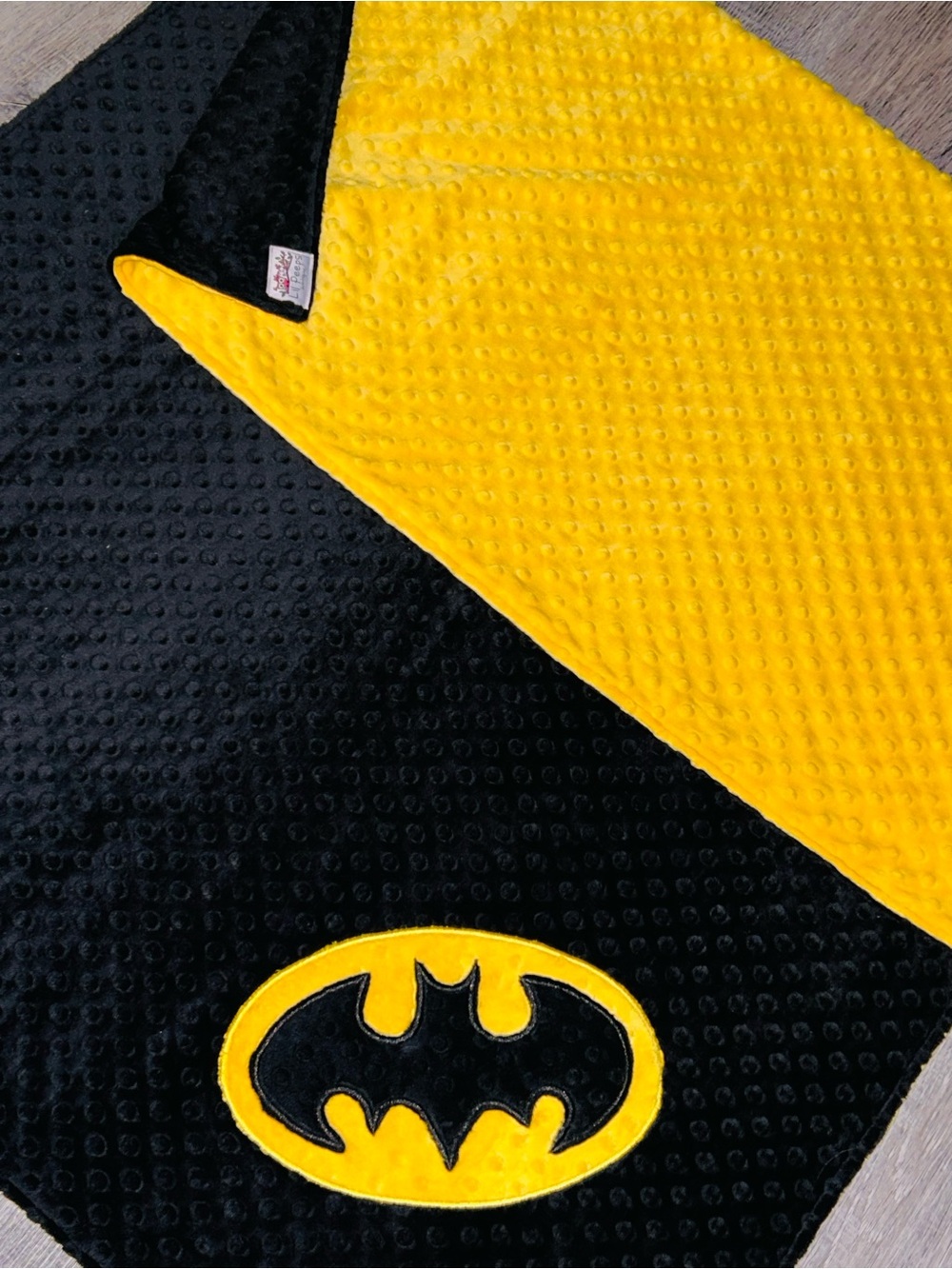 NEW Handmade Batman Minky Dot Reversible Blanket - Black & Yellow- Large Size